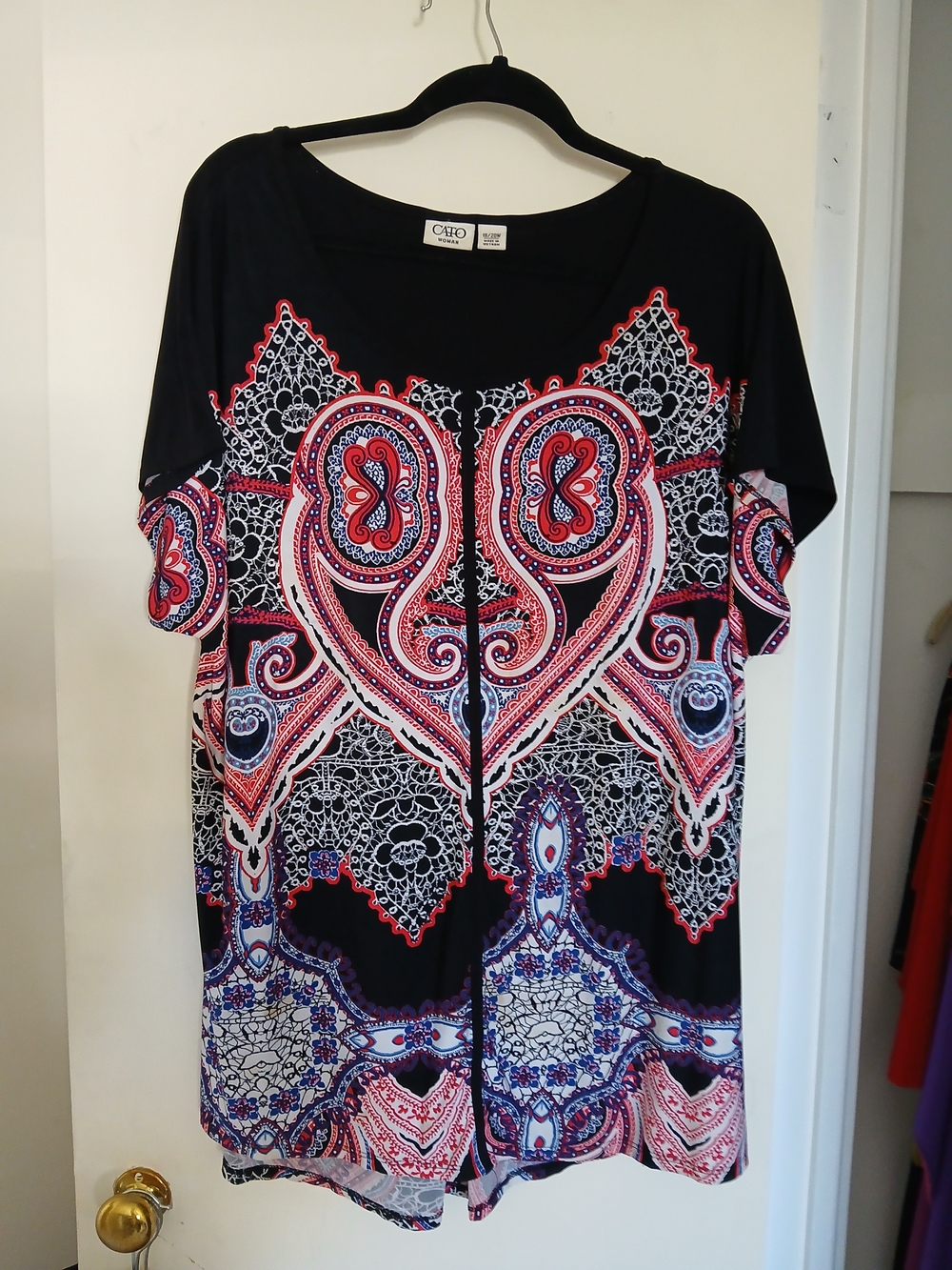Cato Black, Red & Blue Paisley-Print Short Sleeve Tunic